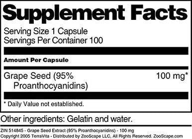 Terravita Grape Seed Extract (95% Proanthocyanidins) - 100 Mg (100 Capsules, Zin: 514845)