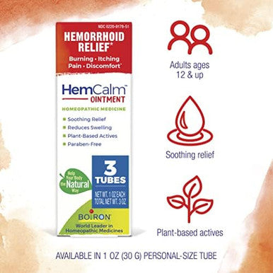 Boiron Hemcalm Ointment For Hemorrhoid Relief Of Pain Itching Swelling Or Discomfort 1 Oz