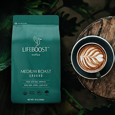 Lifeboost Coffee Ground Medium Roast Coffee Low Acid Single Origin USDA Organic Coffee Non GMO Ground Coffee Third Party Tested For Mycotoxins Pesticides 12 Ounces