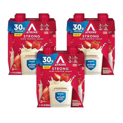 Atkins Strong High Protein Shake Chocolate Peanut Butter Flavor 30G Protein Low Carb And Low Sugar Shake Keto Friendly Gluten Muscle And Gut Health Support Complex 12 Count