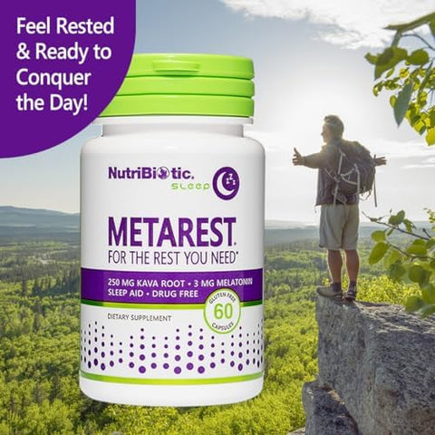 Nutribiotic â€“ Metarest 60 Capsules 3 Mg Melatonin & 250 Mg Kava Root To Support Restful Sleep Highly Absorbable Drug- Sleep Support Gluten- & Made Without Gmos Or Preservatives