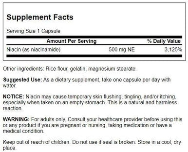 Swanson Niacinamide Carbohydrate Metabolism Joint Health Support 500 Milligrams 250 Capsules
