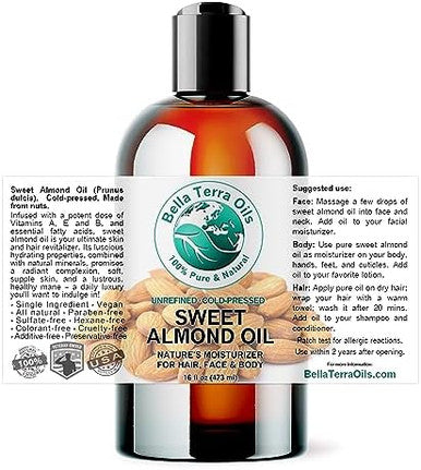 Bella Terra Oils - Organic Sweet Almond Oil 16 Oz - Harnessing Almond'S Rich Vitamin A & B Profile Cold-Pressed Ideal For Radiant Skin