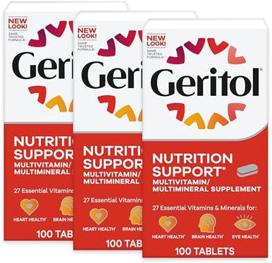 Geritol Multivitamin Supplement Contains Bvitamins Antioxidants Vitamins C E & D And Iron 27 Essential Vitamins And Minerals Gluten Nongmo No Artificial Sweeteners 100 Tablets 3 Pack