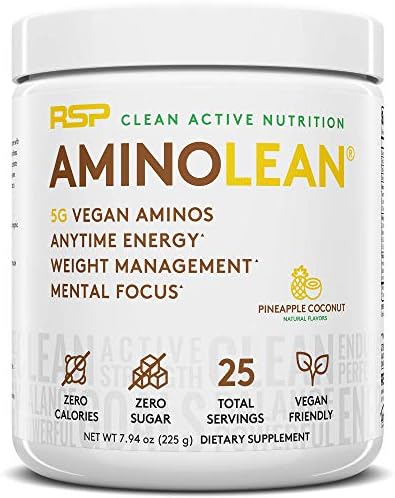 Rsp Nutrition Vegan Aminolean Pre Workout Energy (Pineapple Coconut 25 Servings) With Truefit Protein Powder (Vanilla 2 Lb)