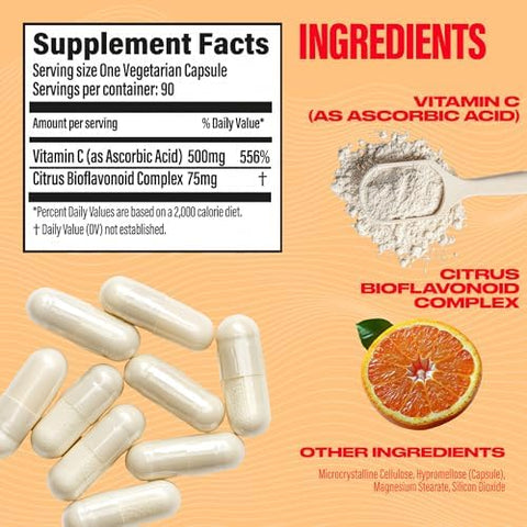 BUBS Naturals BUBS Boost Vitamin C with Bioflavonoids: Antioxidant and Immune Support Vitamin for Active Lifestyles and Collagen Production (90 Count)