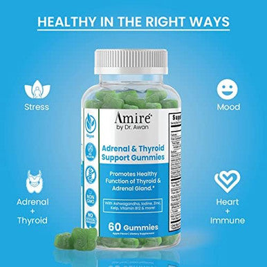 Amire By Dr. Awan Thyroid Support Gummies, Promotes Healthy Function Of Thyroid, Kelp, Selenium & Ashwagandha To Improve Energy, Immunity, Metabolism, 120Ct, 60Day Supply