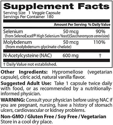 Doctor'S Best Nac Detox Regulators With Seleno Excell Nongmo Vegetarian Gluten&Soy 180 Veggie Caps 180Count