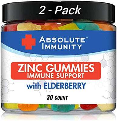 Absolute Immunity ZINC and Elderberry Gummies Immune System Health Adults and Kids 30ct. 2 Pack