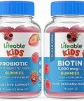 Lifeable Sugar Probiotic + Prebiotic Fiber Kids + Biotin Kids Gummies Bundle Great Tasting Vitamin Supplement Gluten Gmo Chewable Gummy