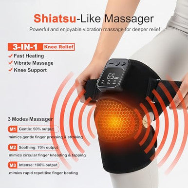 Klugpop Knee Massager With Heat For Pain Relief V5.0[2026 Upgraded] - Electric Cordless Heated Knee Brace With 6 Heat Levels And 3 Vibration Massage Mode s For Men Women (Black ) 2-Pack