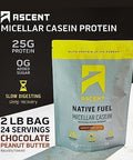 Ascent Casein Protein Powder Chocolate Peanut Butter 2 Lb & Plant Protein Powder Chocolate 18 Servings