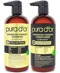 Pura D'Or Advanced Therapy Biotin Shampoo & Conditioner Hair Care Set For Hair Thinning Clinically Tested Effective Results Herbal Hair Thickening Products For Women & Men 16Oz X2