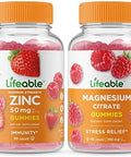 Lifeable Zinc 50Mg + Magnesium Gummies Bundle Great Tasting Vitamin Supplement Gluten Gmo Chewable Gummy