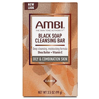 Ambi Black Soap Cleansing Bar Deep Cleansing Moisturizing Formula With Shea Butter + Vitamin E For Oily & Combination Skin 3.5 Oz - 5 Pack