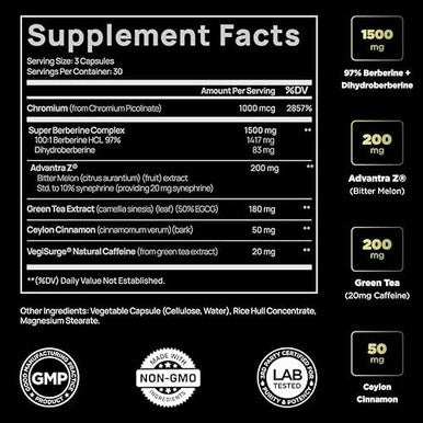 141,500Mg Berberine Glp-1 Weight Loss Supplement + Dihydroberberine, Ceylon Cinnamon, Chromium Picolinate 1000Mcg, Bitter Melon - 100X Strength Berberine 1500Mg Appetite Suppressant Pills For Women