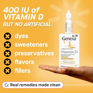 Genexa Infants Vitamin D Liquid Drops For born Baby & Toddlersupports Growth & Bone Developmentdelicious Organic Vanilla Flavor Organic Gluten & Nongmo90 Servings