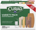 Curad Bulk Variety Pack Assorted Bandages Flex-Fabric Waterproof Plastic Knuckle Heavy Duty Bandages (320Count)
