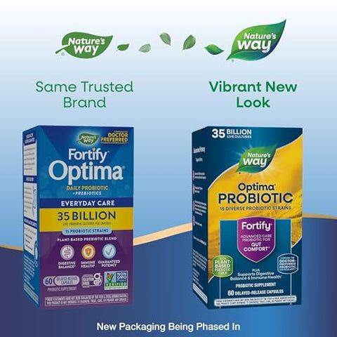 Nature'S Way Fortify Optima Probiotic For Adults 35 Billion Live Cultures 15 Strains Supports Digestive Balance And Immune Health No Refrigeration Required 60 Capsules (Packaging May Vary)