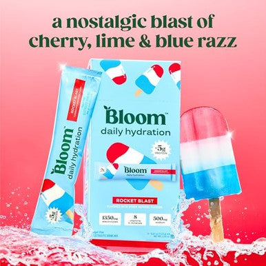 Bloom Daily Hydration Electrolyte Powder Packets with Collagen 5g Protein Electrolytes Vitamins and Minerals Sugar Free Drink Mix Rocket Blast 5 Count