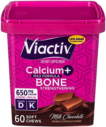 Viactiv Calcium +Vitamin D3 Supplement Soft Chews Milk Chocolate 60 Chews & Vitafusion Extra Strength Vitamin B12 Gummy Vitamins For Energy Metabolism Support