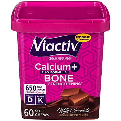 Viactiv Calcium +Vitamin D3 Supplement Soft Chews Milk Chocolate 60 Chews and Nature's Bounty Optimal Solutions Hair Skin and Nails with Biotin and Collagen