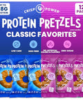 Crisp Power Protein Pretzel Snack Bundle Sea Salt & Sesame (6 Packs Each) Up To 28G Protein Per Pack Low Carb Vegan Plantbased Keto Baked Savory Pretzel Bites