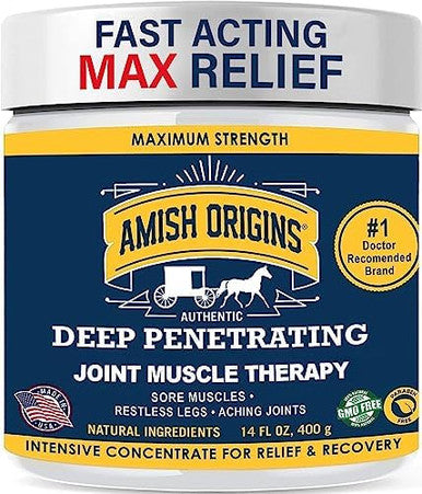 Amish Origins Pain Relief Ointment 3.5 Oz Maximum Strength All Natural Discomfort Reliever For Joint Muscle Knee Back Neuropathy