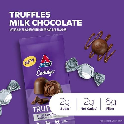 Atkins Endulge Milk Chocolate Truffles Low Sugar Low Carb Keto Friendly 6 Pack (12 Truffles Each Pack)