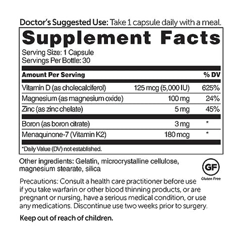 Dr. Whitaker's BeyonD3 Vitamin D3 Supplement 5000 IU Plus Boron Vitamin K2 Magnesium and Zinc Supports Immune Health Calcium Metabolism and Bone Mineralization 30 Capsules