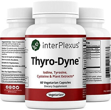 Interplexus Thyrodyne Iodine Tyrosine & Plant Extracts For Thyroid Support Gluten Dairy Soy 60 Capsules (30 Servings)