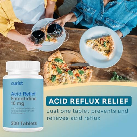 Curist Famotidine 10Mg Bulk Pack (300 Count Tablets) Acid Reflux Medicine For Heartburn Relief Otc Maximum Strength Stomach Acid Reducer Anti Acid Relief Tablets For Indigestion Heartburn Relief
