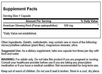 Swanson Premium Brand American Ginseng 550 Milligrams 100 Capsules
