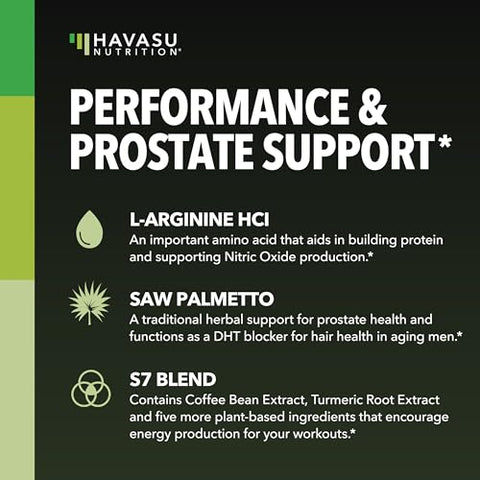 Havasu Nutrition L-Arginine 500Mg And Saw Palmetto 500Mg - Nitric Oxide And Prostate Health Supplements For Men - 60 Count - Endurance And Urinary Tract Function Support - 1 Month Supply - Vegan Non-Gmo Capsules