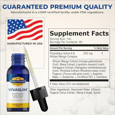 Simple Promise Vivaslim - Liquid Supplement With Maca Root Rhodiola Rosea & African Mango - Supports Metabolism Appetite Control & Weight Management - 2 Fl Oz