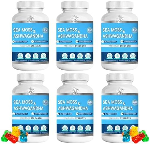 Bio Vitalica Sea Moss Ashwagandha Gummies Organic Irish Seamoss & Ashwa Root Powder Supplements For Supporting Energy & Immunity For Men And Women 2 Packs