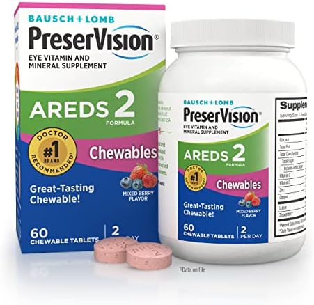 Preservision Areds 2 Eye Vitamins #1 Eye Doctor Recommended Brand Chewable Lutein And Zeaxanthin Supplement With Vitamin C Vitamin Ezinc And Copper Mixed Berry 60 Tablets