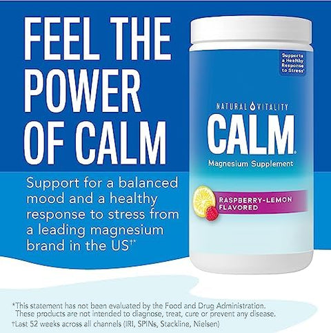 Natural Vitality CALM Magnesium Supplement Drink Mix Plus Calcium AntiStress Drink Mix Powder With Calcium Vegetarian and NonGMO Raspberry Lemon 8 oz