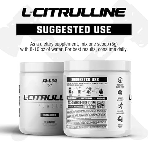 Axe & Sledge Basics Citrulline 5G Pure Citrulline Unflavored 40 Servings Boost Nitric Oxide Production L-Citrulline Supplements For Men & Women - Stamina Performance & Endurance For Workouts