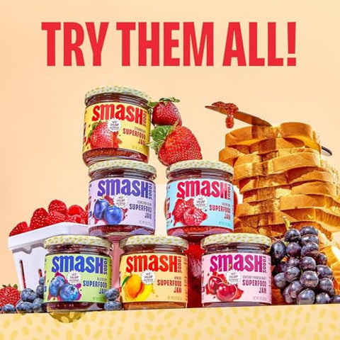 Smash Foods Strawberry Superfood Fruit Spread, No Sugar Added, Keto Jam with Chia Seeds, Vegan, Low-Calorie, 17.5 oz