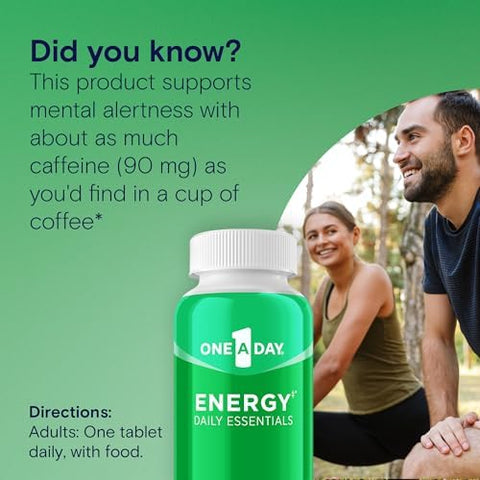One A Day Energy Daily Essentials Multivitamin Energy Supplement to Support Mental Alertness and Immune Health with Vitamins A C D E Zinc and Caffeine 120 Count