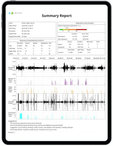 Emay Sleep Breathing Monitor For Airflow Tracking | Record Breathing Continuously On The App | Monitor Sleep Quality And Respiratory Events | Generate Professional Sleep Report With Data Analysis