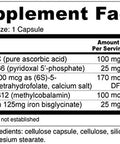 Blood Booster for Energy and Fatigue Gentle Nonconstipating Iron Methylfolate and Other coenzyme B Vitamins 180 caps Vegan Gluten NonGMO