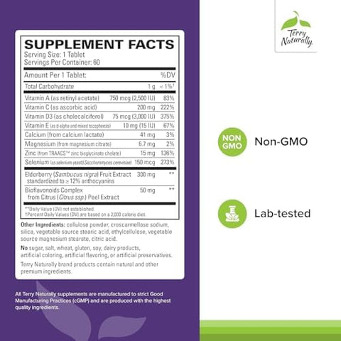 Terry Naturally Virapro Supplement With Herbal Blend For Immune Support Supplement With Elderberry Zinc & Selenium Support Immune Response 60 Tablets