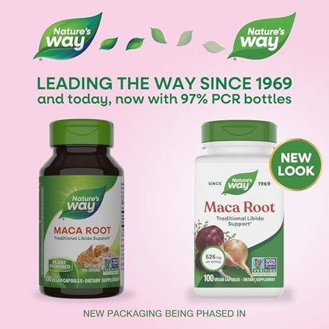 Nature'S Way Maca Root Traditional Libido Support 525 Mg Per Serving Non-Gmo Project Verified 100 Vegan Capsules (Packaging May Vary)