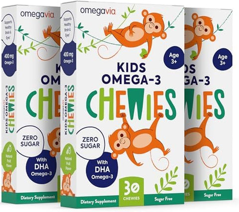 Omegavia Omega 3 Gummies Ultrahigh Dha Chewable Gel Gummy For Kids Supports Brain & Eye Health Sugar Natural Fruit Flavor Kids Omega 3 Fish Oil Gummies (3 Pack)