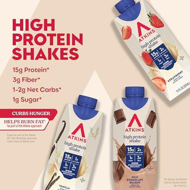 Atkins Protein Shake Variety Pack Strawberry Vanilla And Milk Chocolate Flavored Protein Shakes 15G Protein 3G Fiber Glp1 Friendly 12 Count