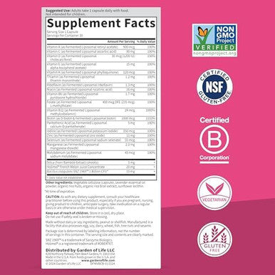 Garden Of Life Dr Formulated Multi+ Beauty Complex Fermented Liposomal Multivitamin Plus Hair Skin And Nails Vitamins, French Melon Sod, Biotin & Probiotics, 30 Capsules, Supplement For Women & Men