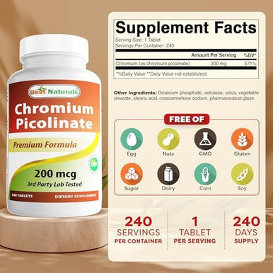 Best Naturals Chromium Picolinate Tablet 200 Mcg 240 Count