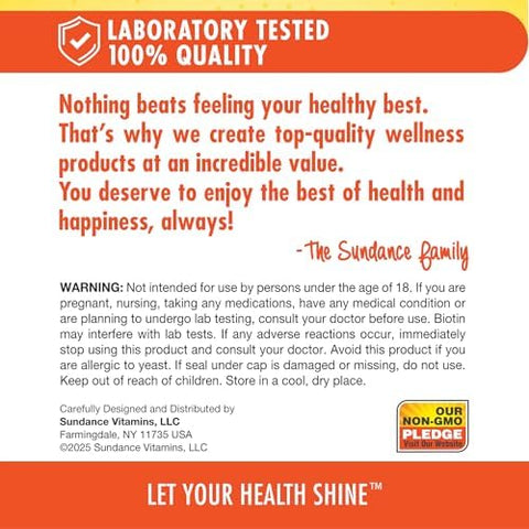 Sundance Hair Skin and Nails Complex 90 Softgels with Biotin 5000mcg NonGMO and Gluten Free Vitamin Supplement
